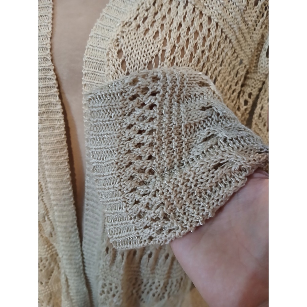 Westport 2x Tan Beige Pointelle Cable Knit Open Front Cardigan Layering - Picture 4 of 12